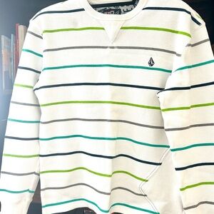 Volcom 100% cotton men’s/women’s long sleeve Striped White Sweater with Logo